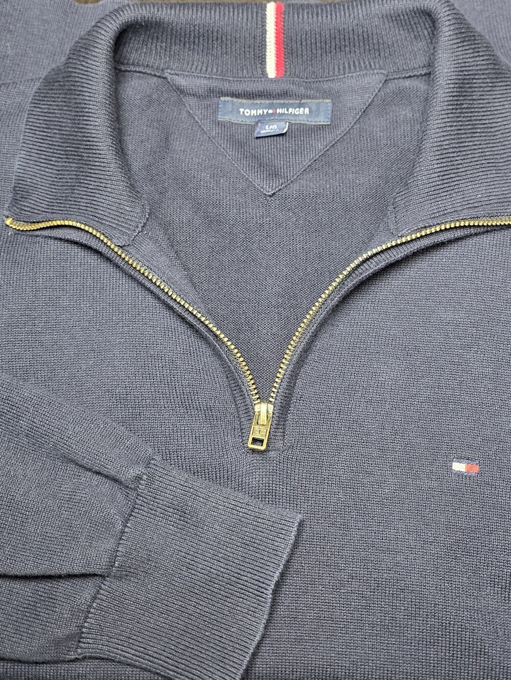 Tommy Hilfiger Navy Half-Zip Sweater with Signature Flag - Picture 7 of 11